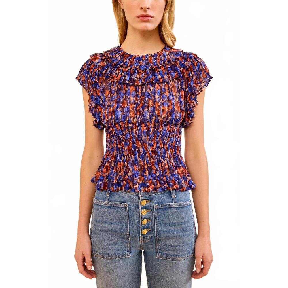 NEW ULLA JOHNSON athene short sleeve silk top in violet